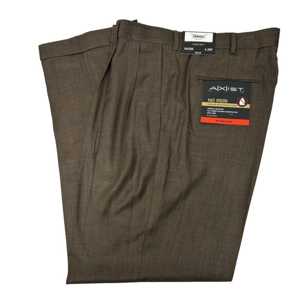 Axist Other - Axist Dress Pant Mens 38x32 Brown No Iron Premium Pleated Tailored Straight NWT